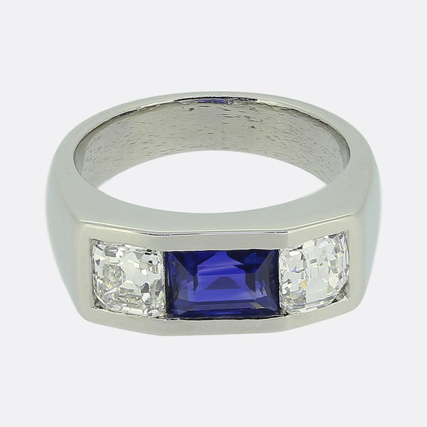 1.47 Carat Ceylon Sapphire and Diamond Three-Stone Ring