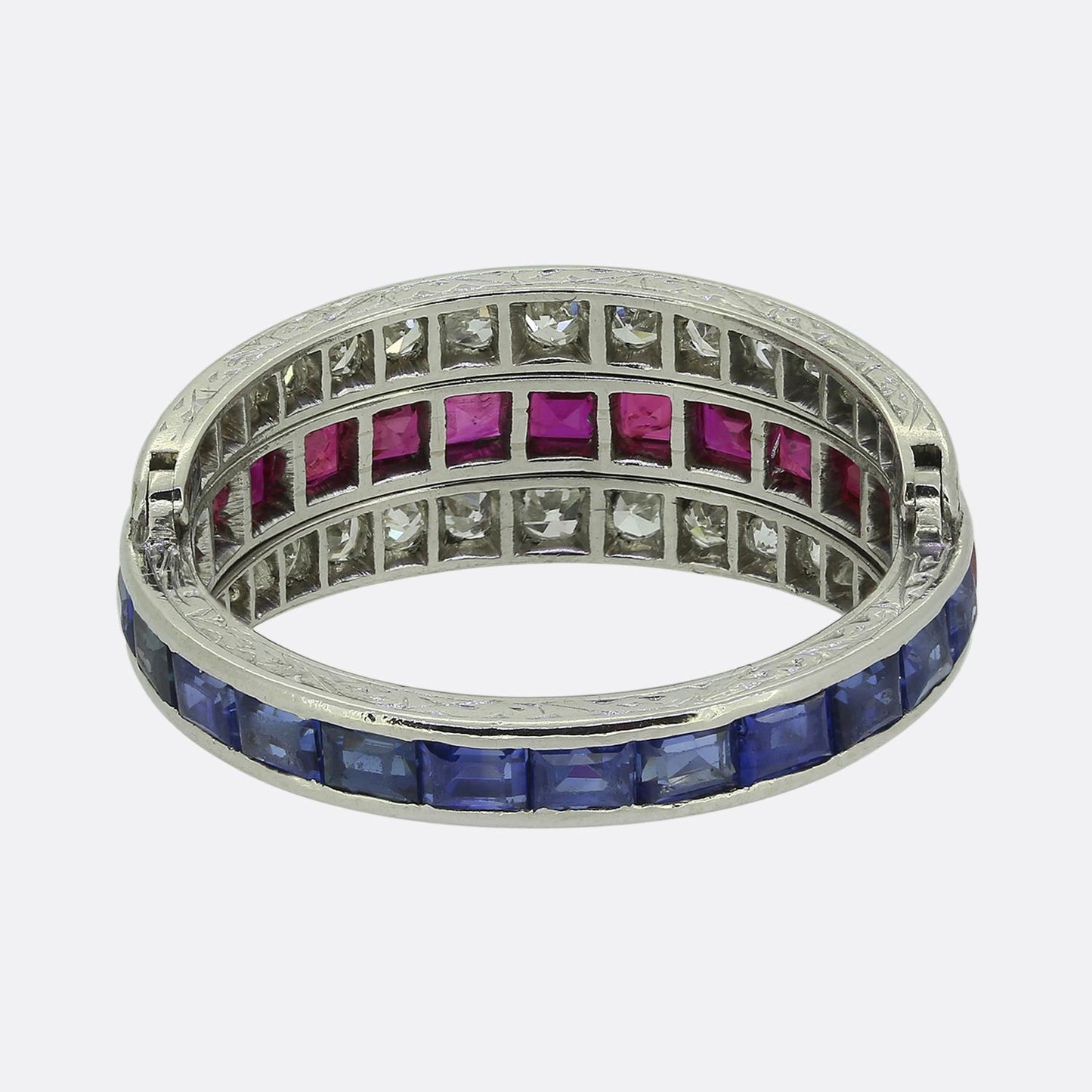 Art Deco Sapphire Ruby and Diamond Day and Night Ring