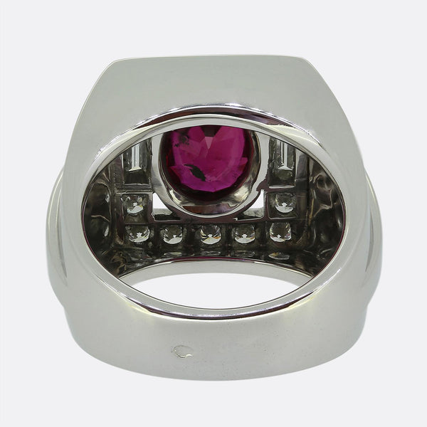 Vintage French Ruby and Diamond Tank Ring