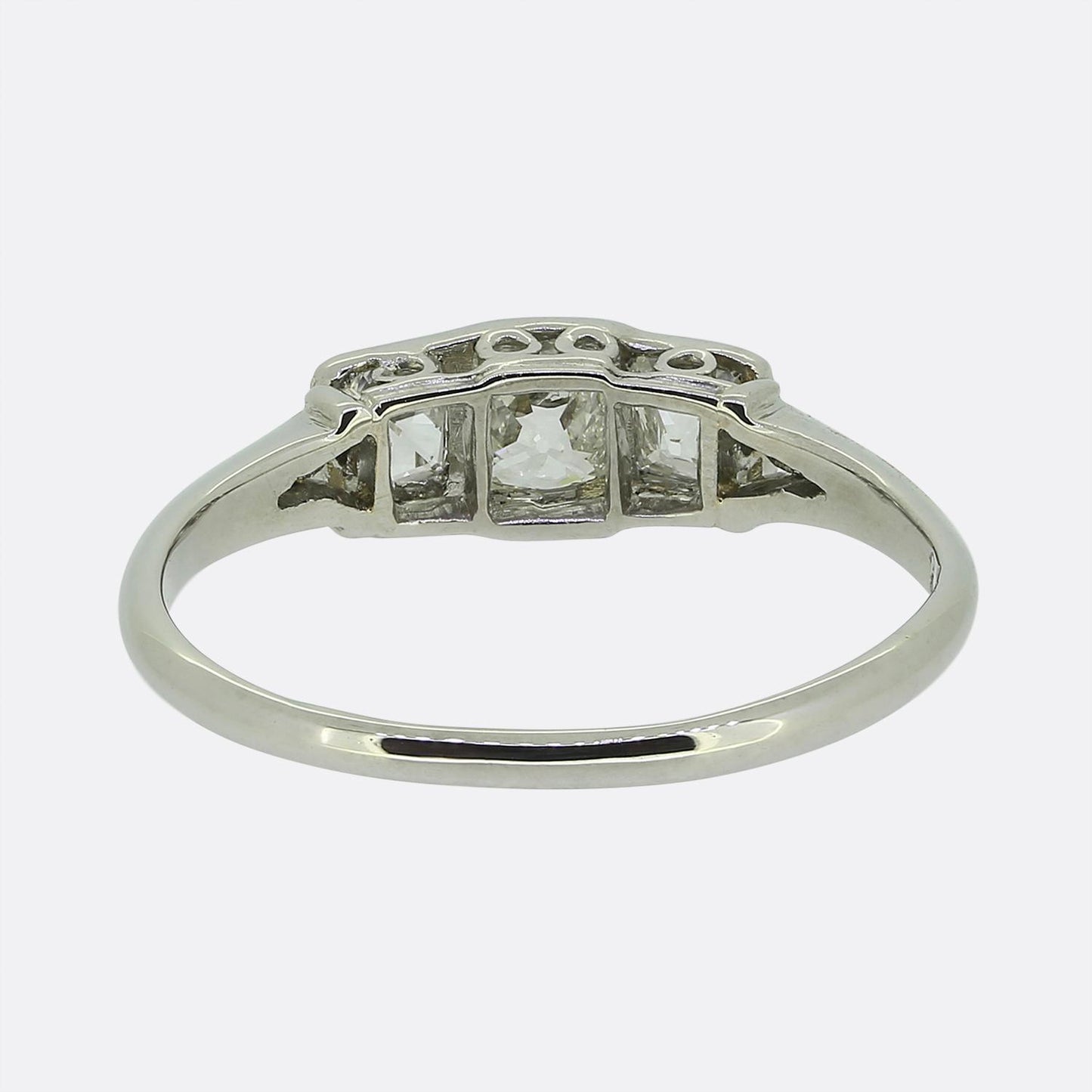 Art Deco 0.60 Carat Cushion-Cut Diamond Three-Stone Ring