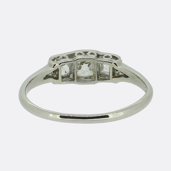 Art Deco 0.60 Carat Cushion-Cut Diamond Three-Stone Ring