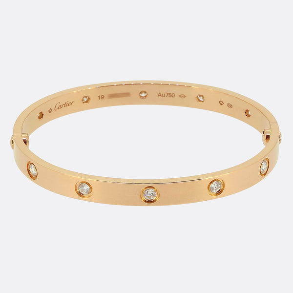 Cartier Classic Model Ten Diamond LOVE Bangle Size 19