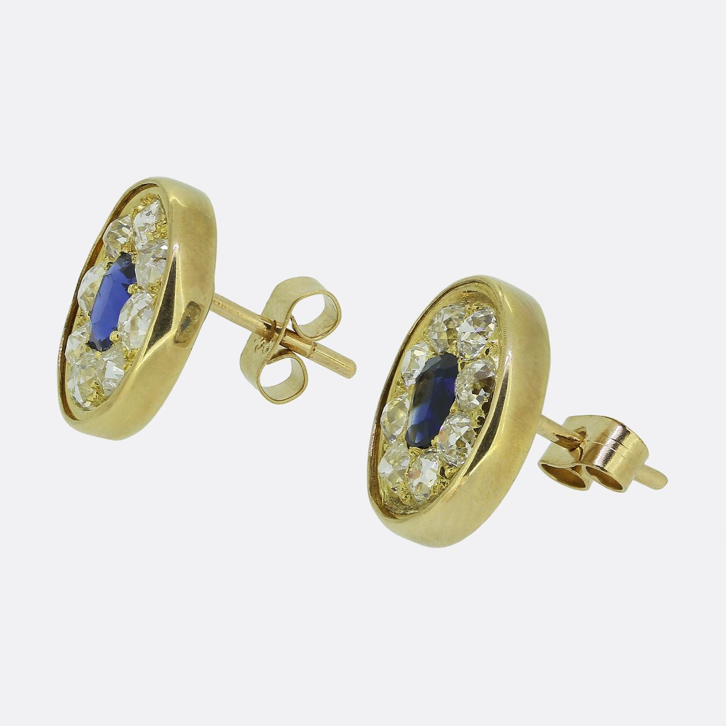 Antique Sapphire and Old Cut Diamond Stud Earrings