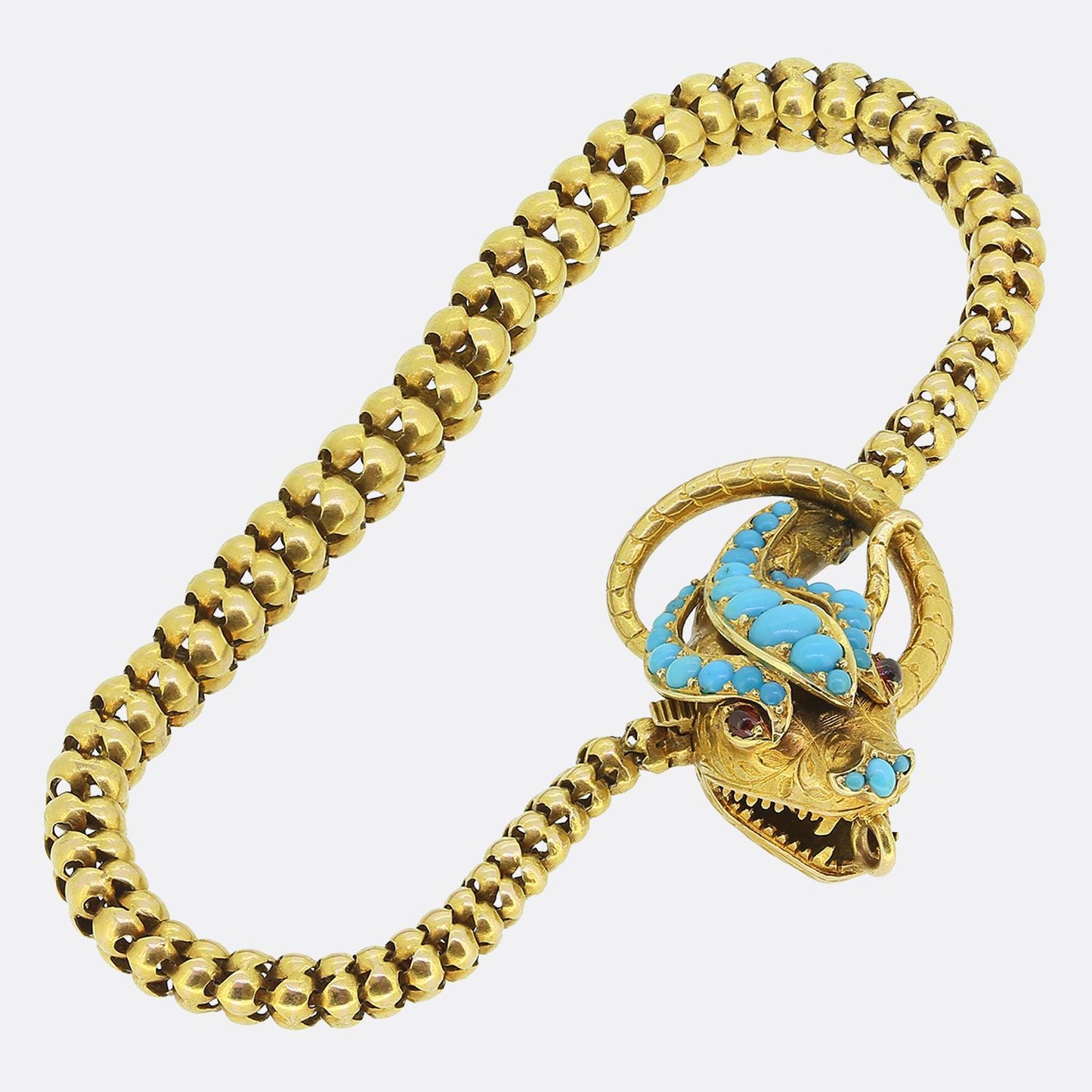Victorian Turquoise and Ruby Snake Chain Bracelet