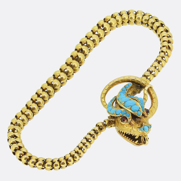 Victorian Turquoise and Ruby Snake Chain Bracelet