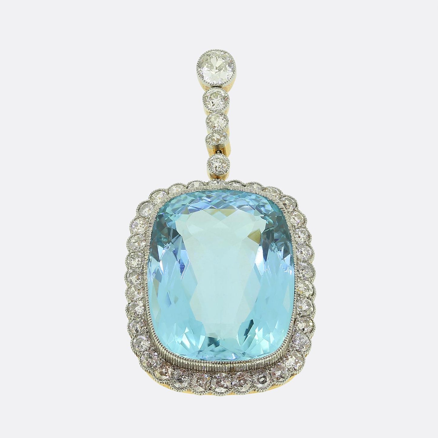Edwardian 50.00 Carat Aquamarine and Diamond Drop Pendant