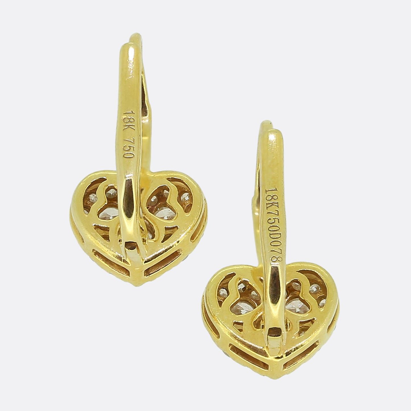 0.48 Carat Diamond Paved Heart Drop Earrings