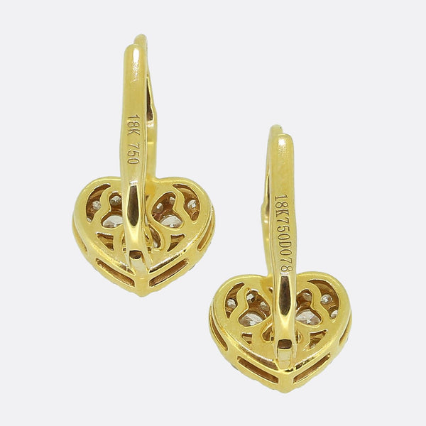 0.48 Carat Diamond Paved Heart Drop Earrings