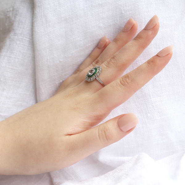 Art Deco Emerald and Diamond Cluster Ring