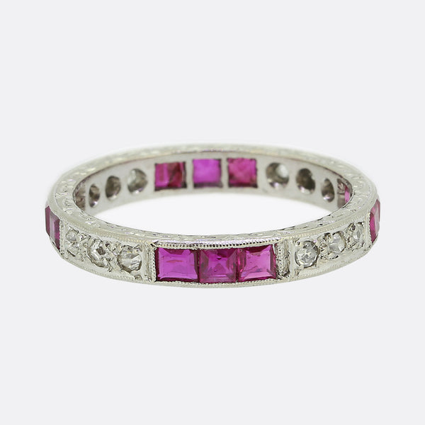 Antique Ruby and Diamond Eternity Ring Size N (54)