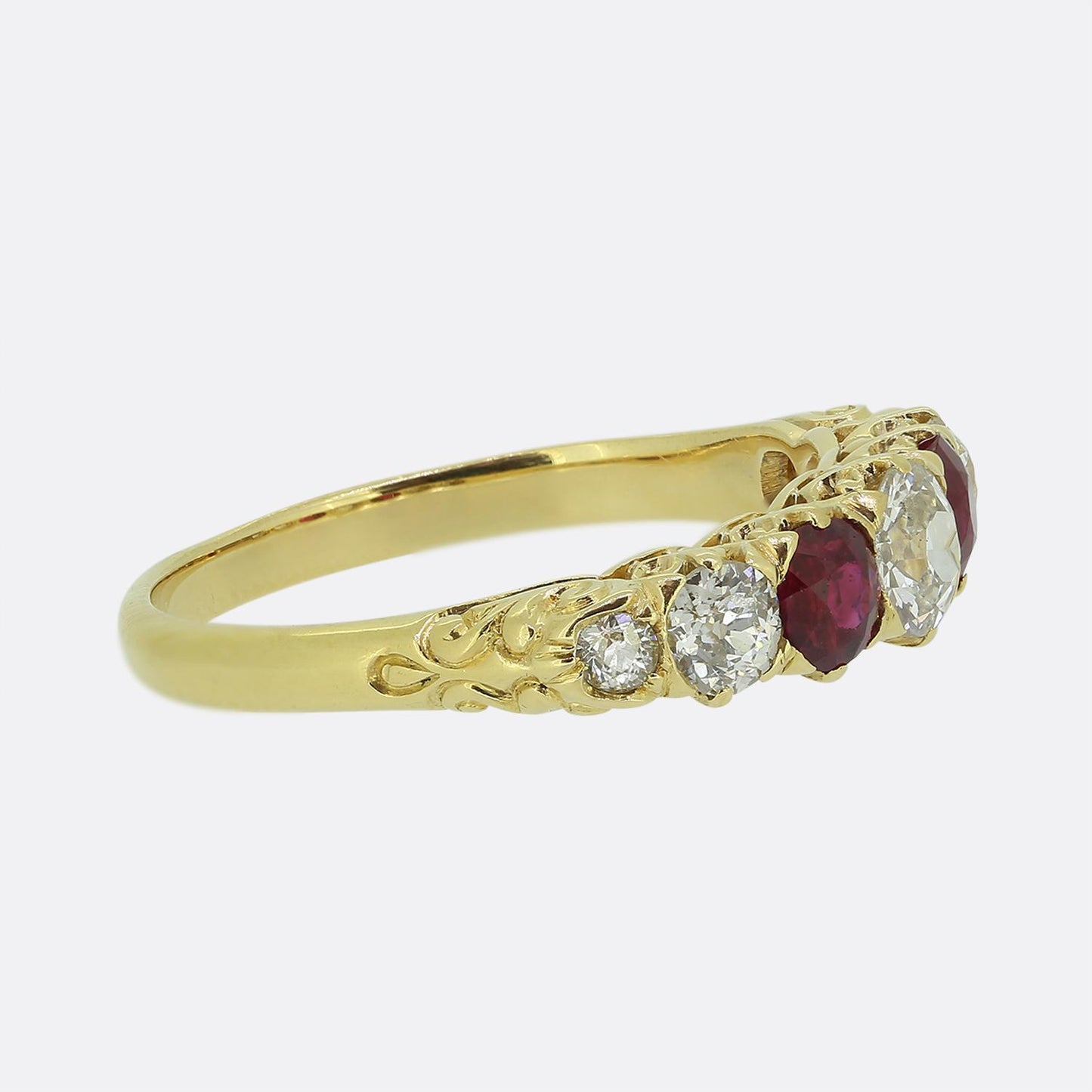Edwardian Ruby and Diamond Seven Stone Ring