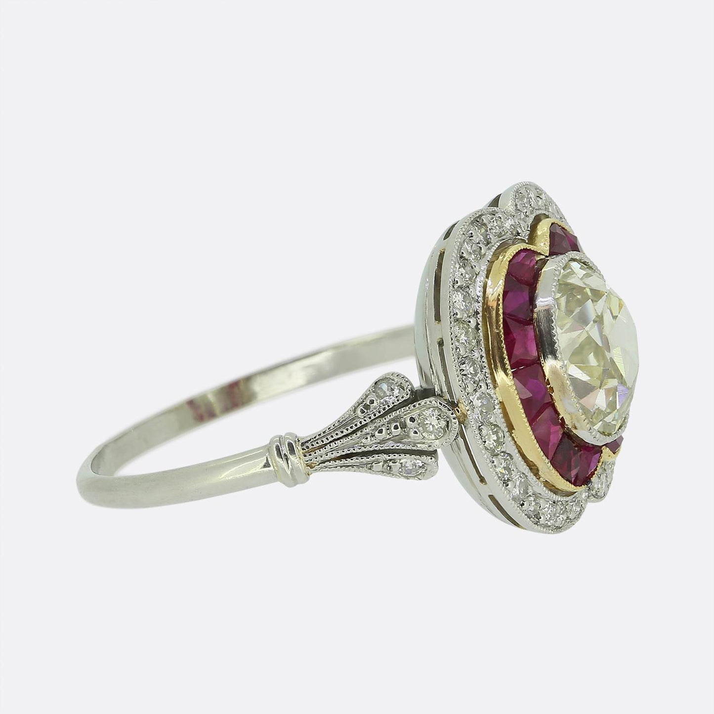 Art Deco Ruby and Diamond Cluster Ring