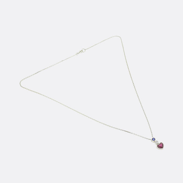 Vintage Ruby Heart Sapphire and Diamond Necklace
