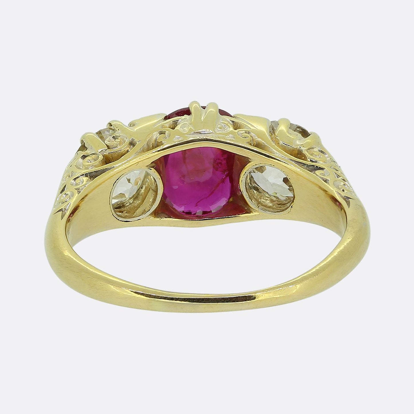 Victorian Natural Burmese Ruby and Diamond Three-Stone Ring