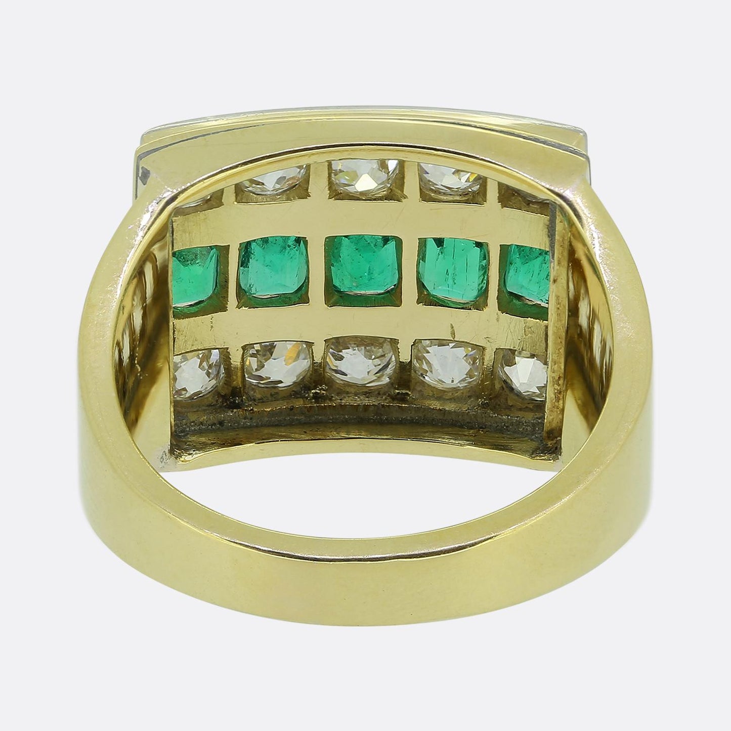 Vintage Emerald and Diamond Three-Row Ring