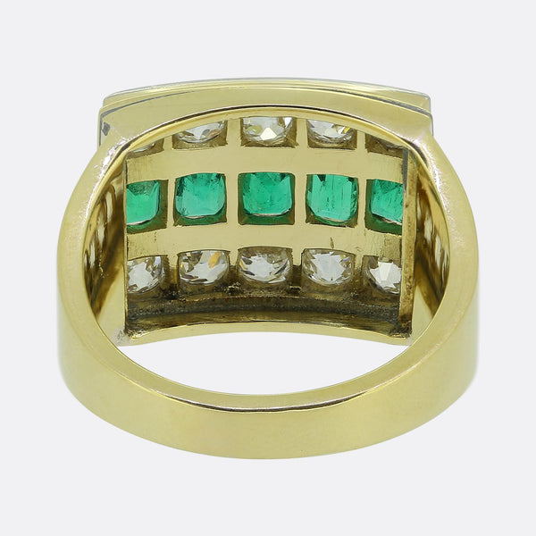 Vintage Emerald and Diamond Three-Row Ring