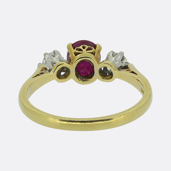 Vintage Ruby and Diamond Three-Stone Ring