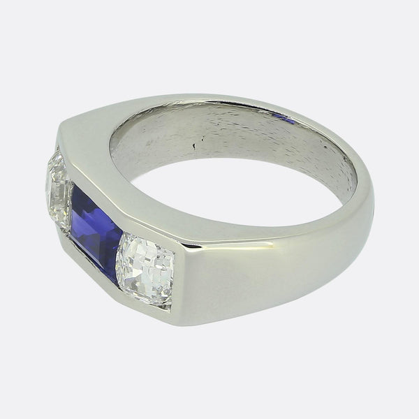 1.47 Carat Ceylon Sapphire and Diamond Three-Stone Ring