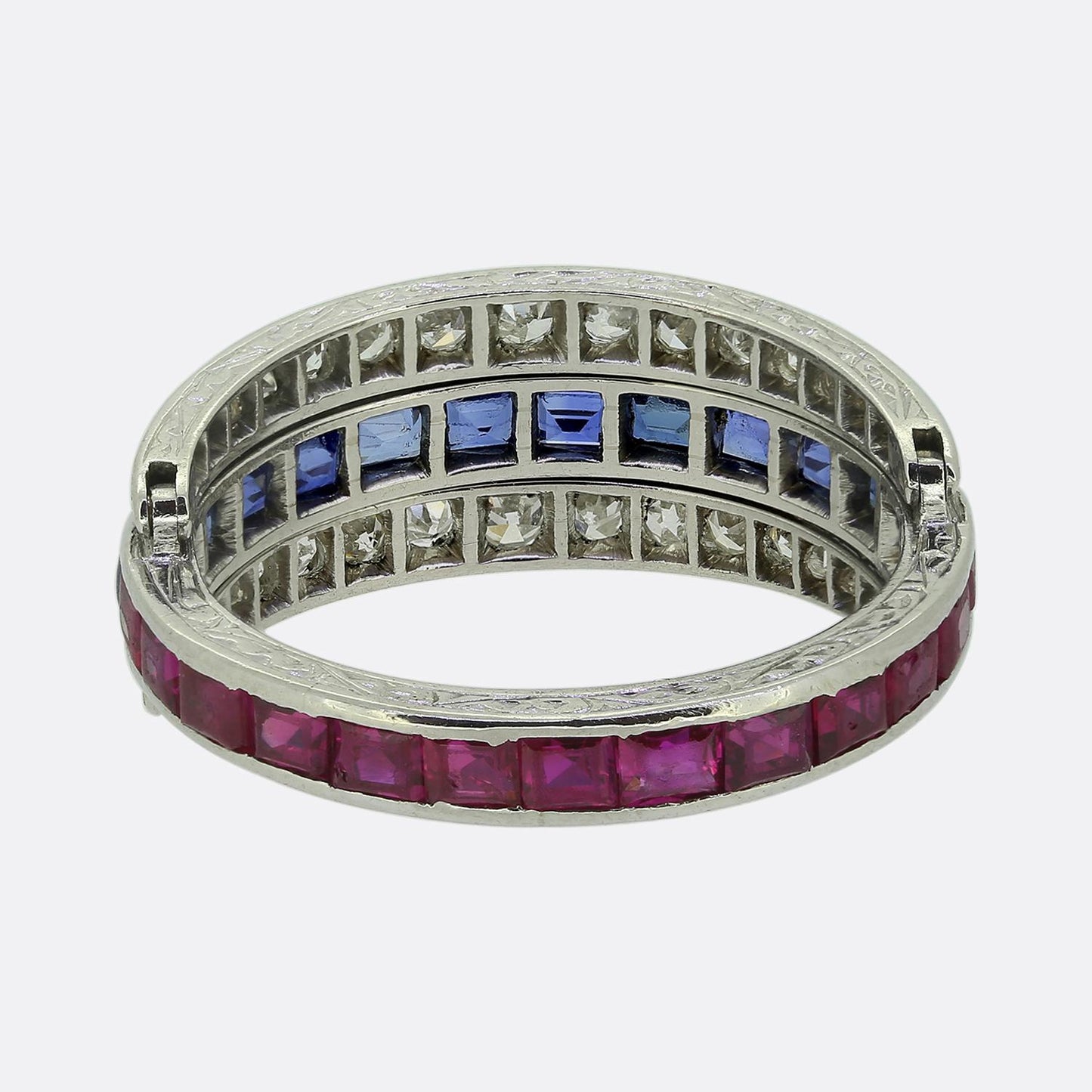 Art Deco Sapphire Ruby and Diamond Day and Night Ring