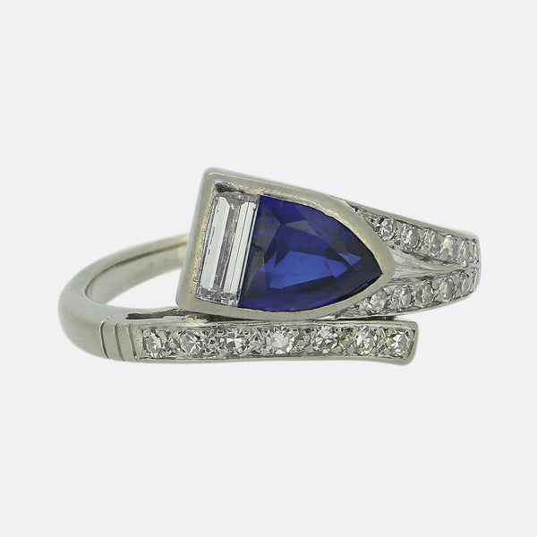 0.85 Carat Sapphire and Diamond Crossover Ring