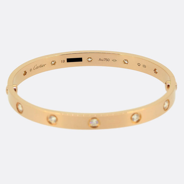 Cartier Classic Model Ten Diamond LOVE Bangle Size 19