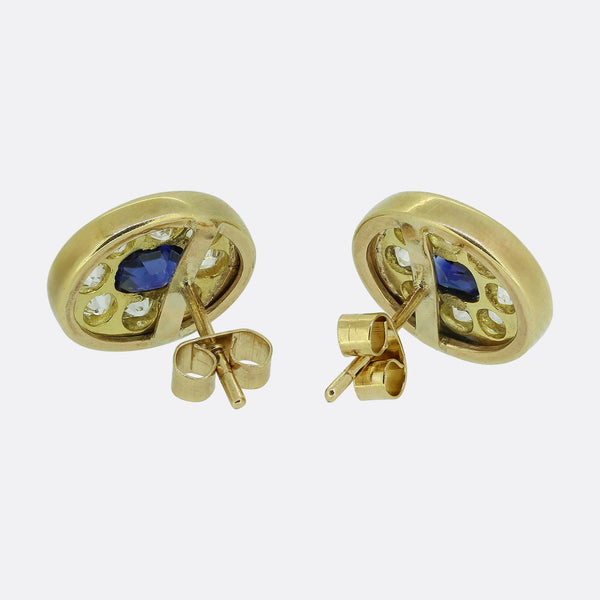 Antique Sapphire and Old Cut Diamond Stud Earrings