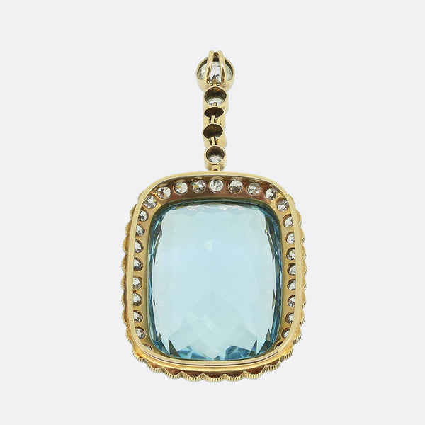 Edwardian 50.00 Carat Aquamarine and Diamond Drop Pendant