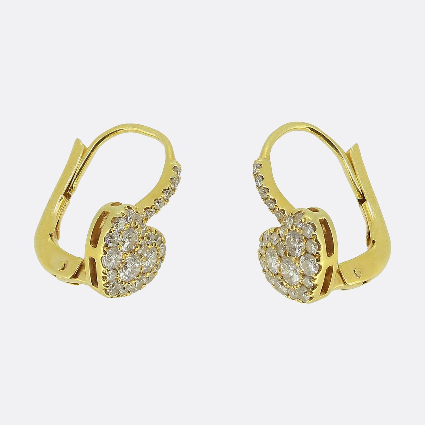0.48 Carat Diamond Paved Heart Drop Earrings