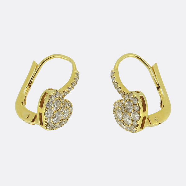 0.48 Carat Diamond Paved Heart Drop Earrings
