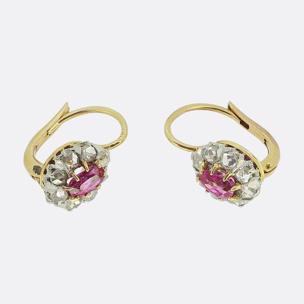Antique Ruby and Diamond Drop Earrings