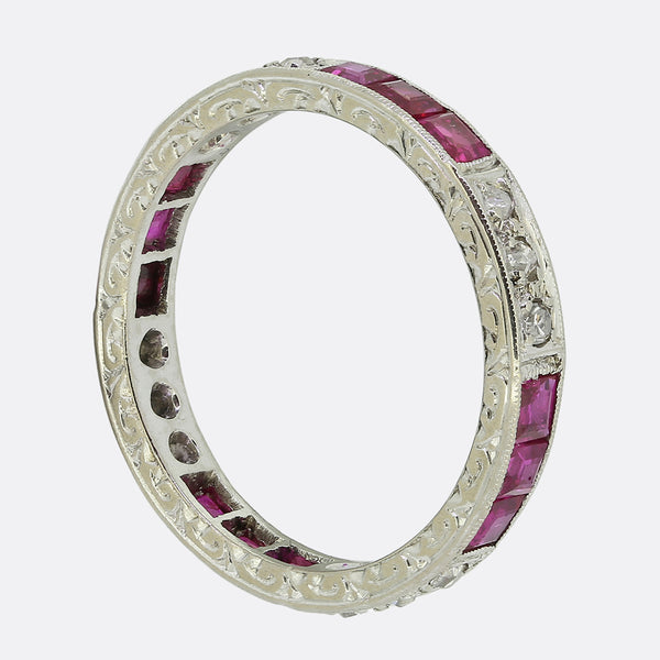 Antique Ruby and Diamond Eternity Ring Size N (54)