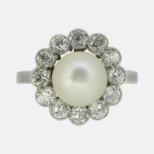 Art Deco Natural Pearl and Diamond Cluster Ring