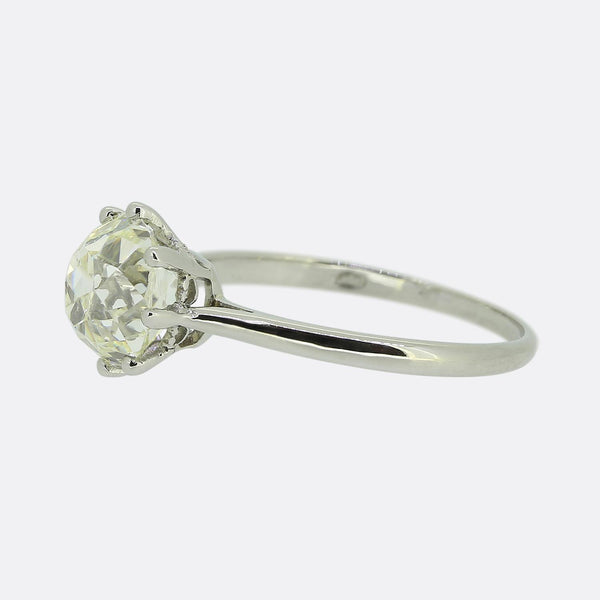 Antique 1.95 Carat Cushion Cut Diamond Solitaire Ring