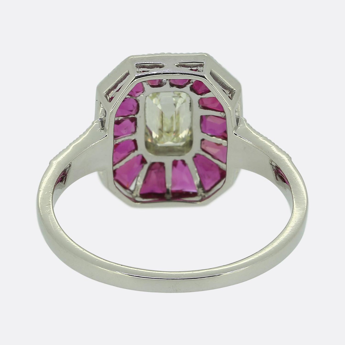 Art Deco Style 0.45 Carat Emerald Cut Diamond and Ruby Ring
