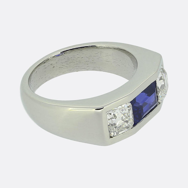 1.47 Carat Ceylon Sapphire and Diamond Three-Stone Ring