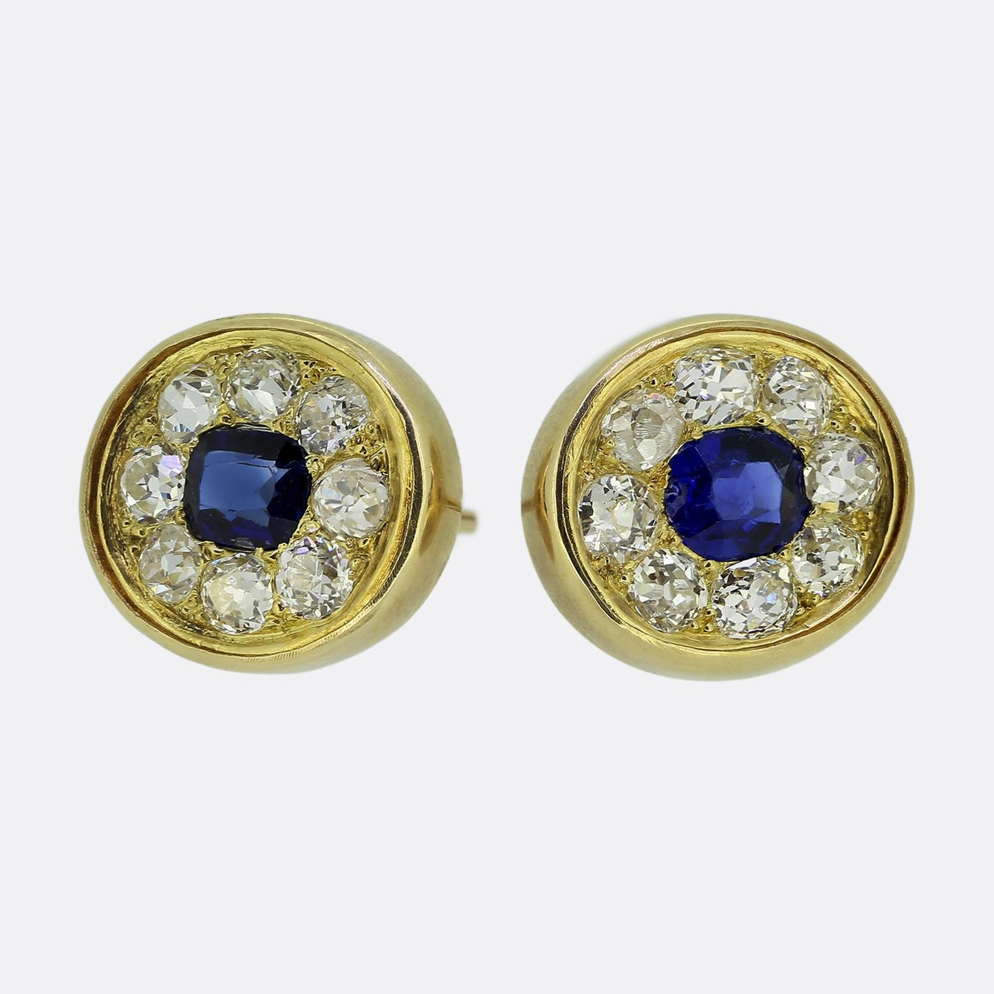 Antique Sapphire and Old Cut Diamond Stud Earrings