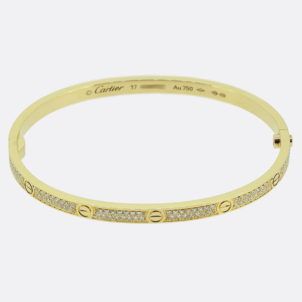 Cartier Small Model Paved Love Bangle Size 17