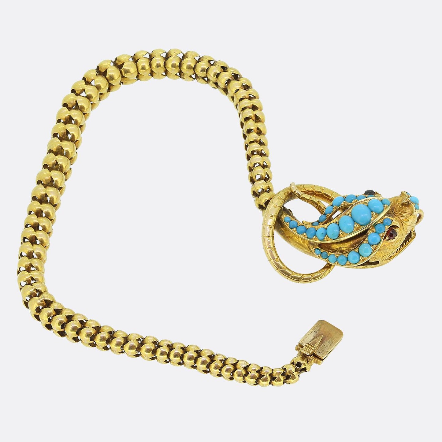 Victorian Turquoise and Ruby Snake Chain Bracelet