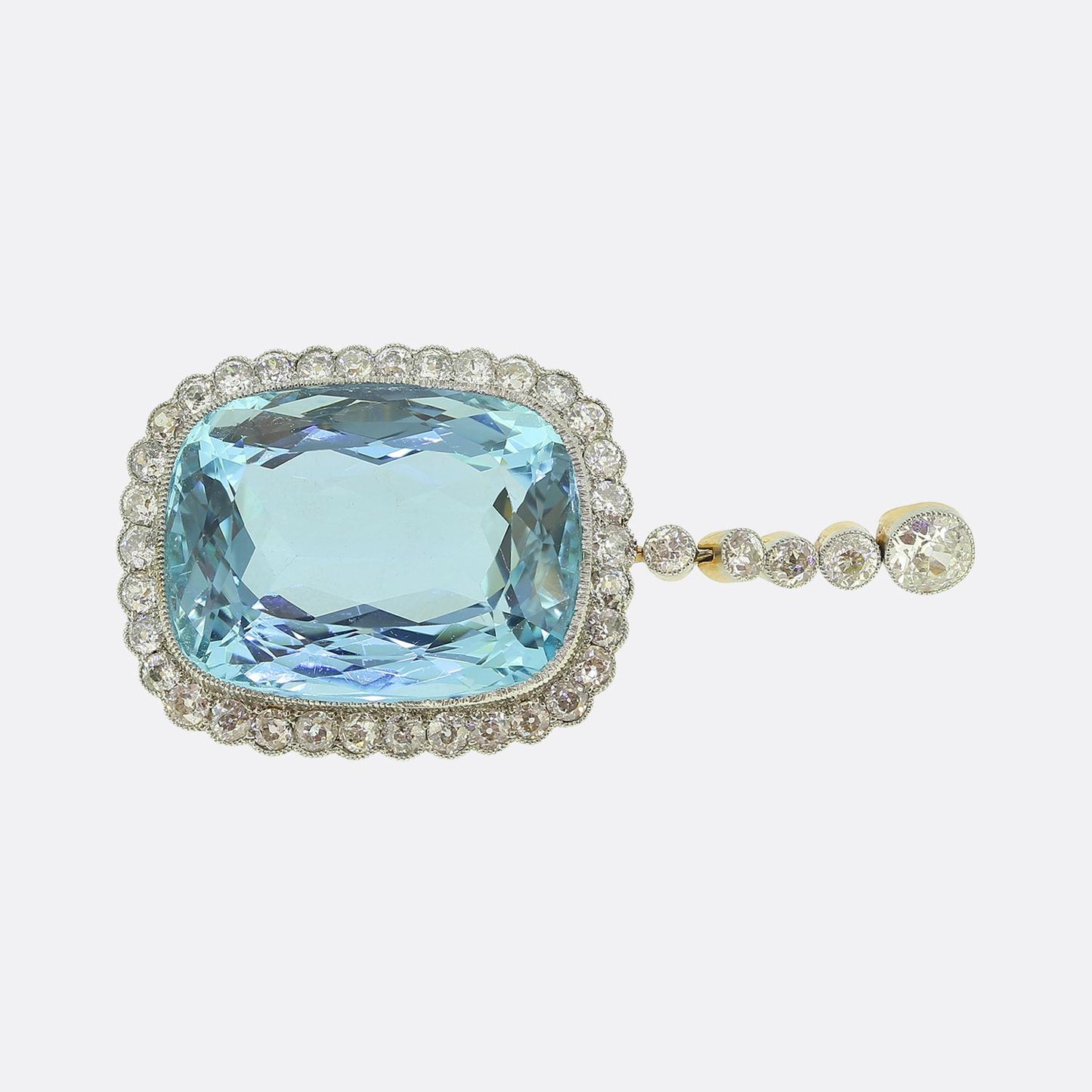 Edwardian 50.00 Carat Aquamarine and Diamond Drop Pendant