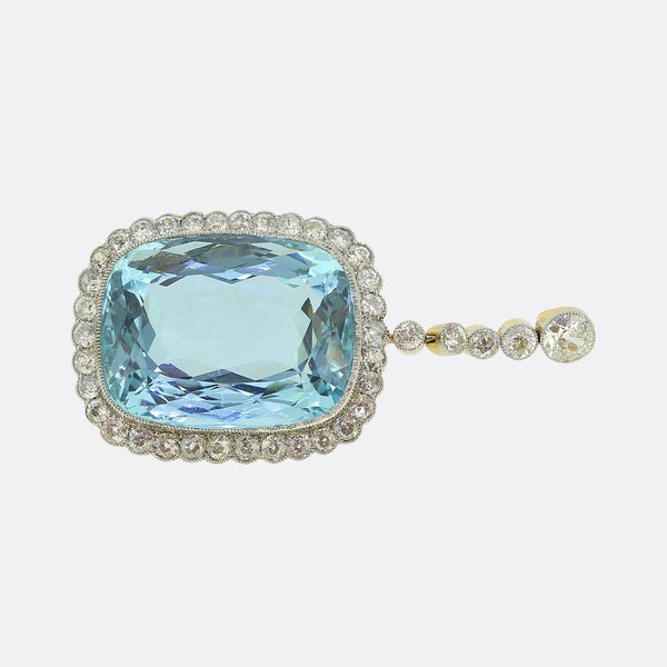 Edwardian 50.00 Carat Aquamarine and Diamond Drop Pendant