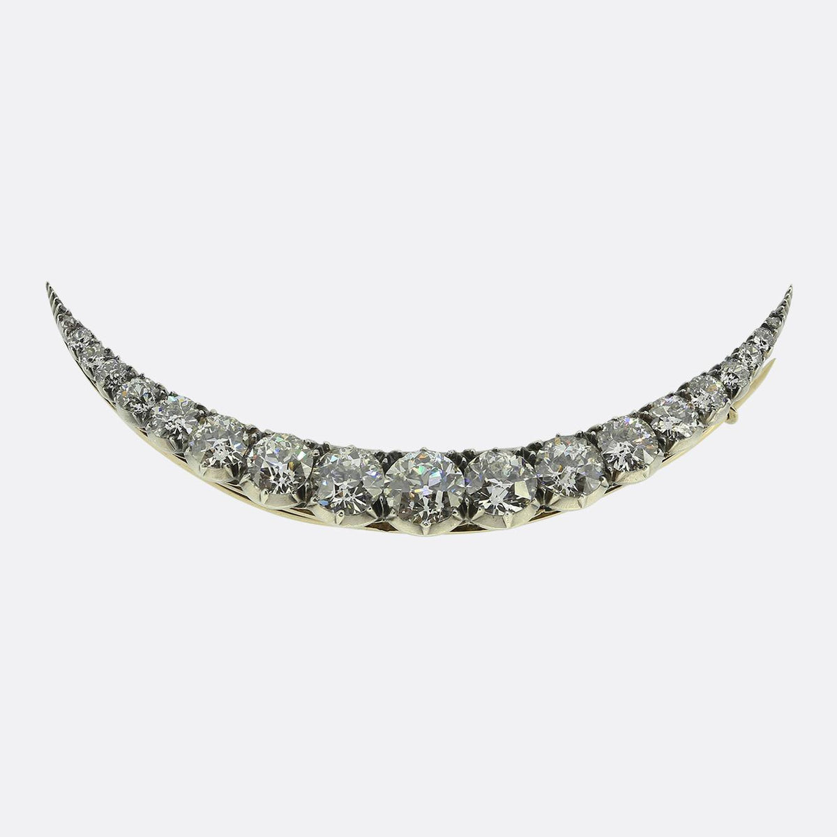 Victorian 7.50 Carat Old Cut Diamond Crescent Brooch