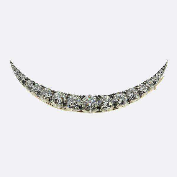 Victorian 7.50 Carat Old Cut Diamond Crescent Brooch