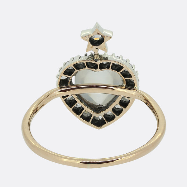 Antique Moonstone Diamond Heart and Star Ring