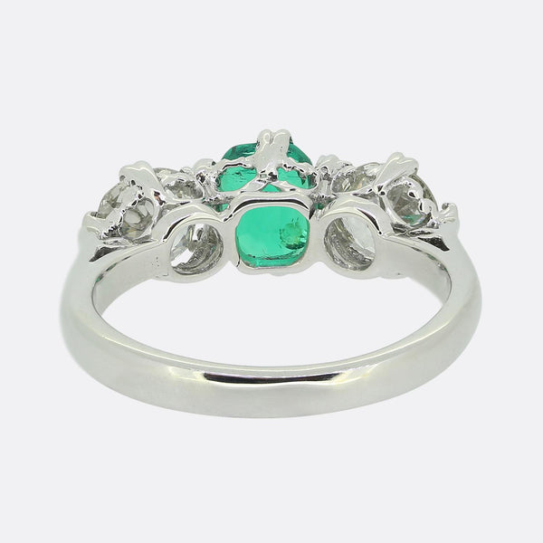 Art Deco Emerald and Diamond Three Stone Ring