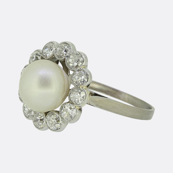 Art Deco Natural Pearl and Diamond Cluster Ring