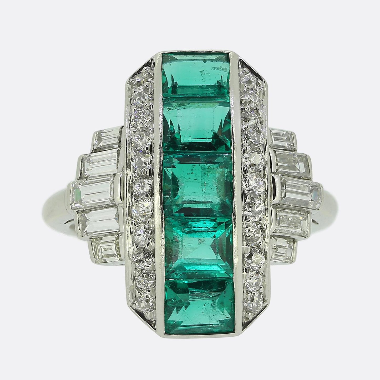Art Deco Emerald and Diamond Dress Ring