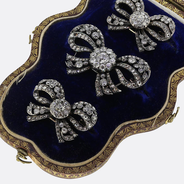 Aucoc Antique Diamond Bow Brooch Set