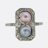 Art Deco Double Pearl and Diamond Tablet Ring