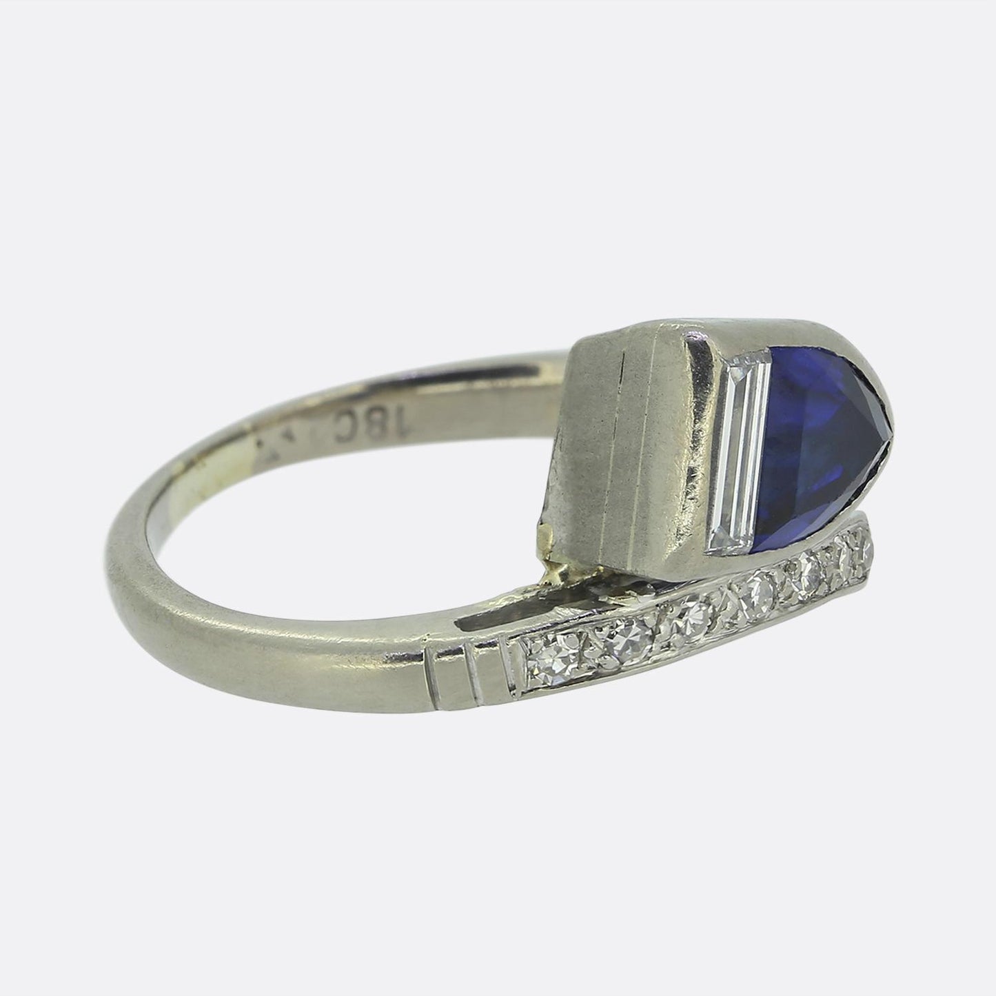 0.85 Carat Sapphire and Diamond Crossover Ring