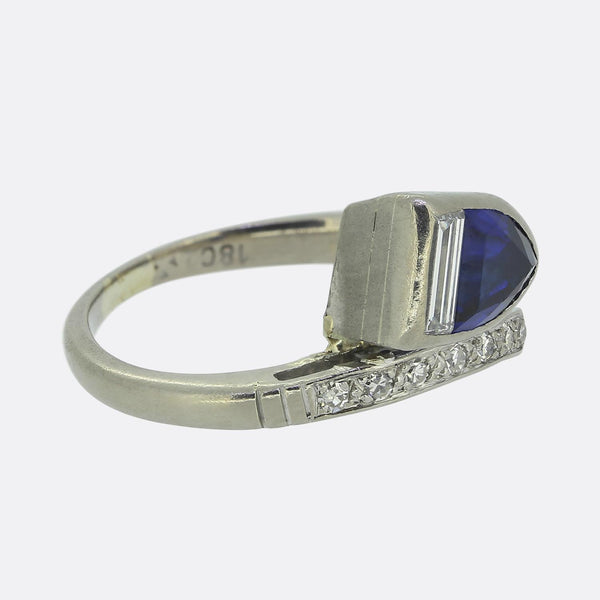 0.85 Carat Sapphire and Diamond Crossover Ring